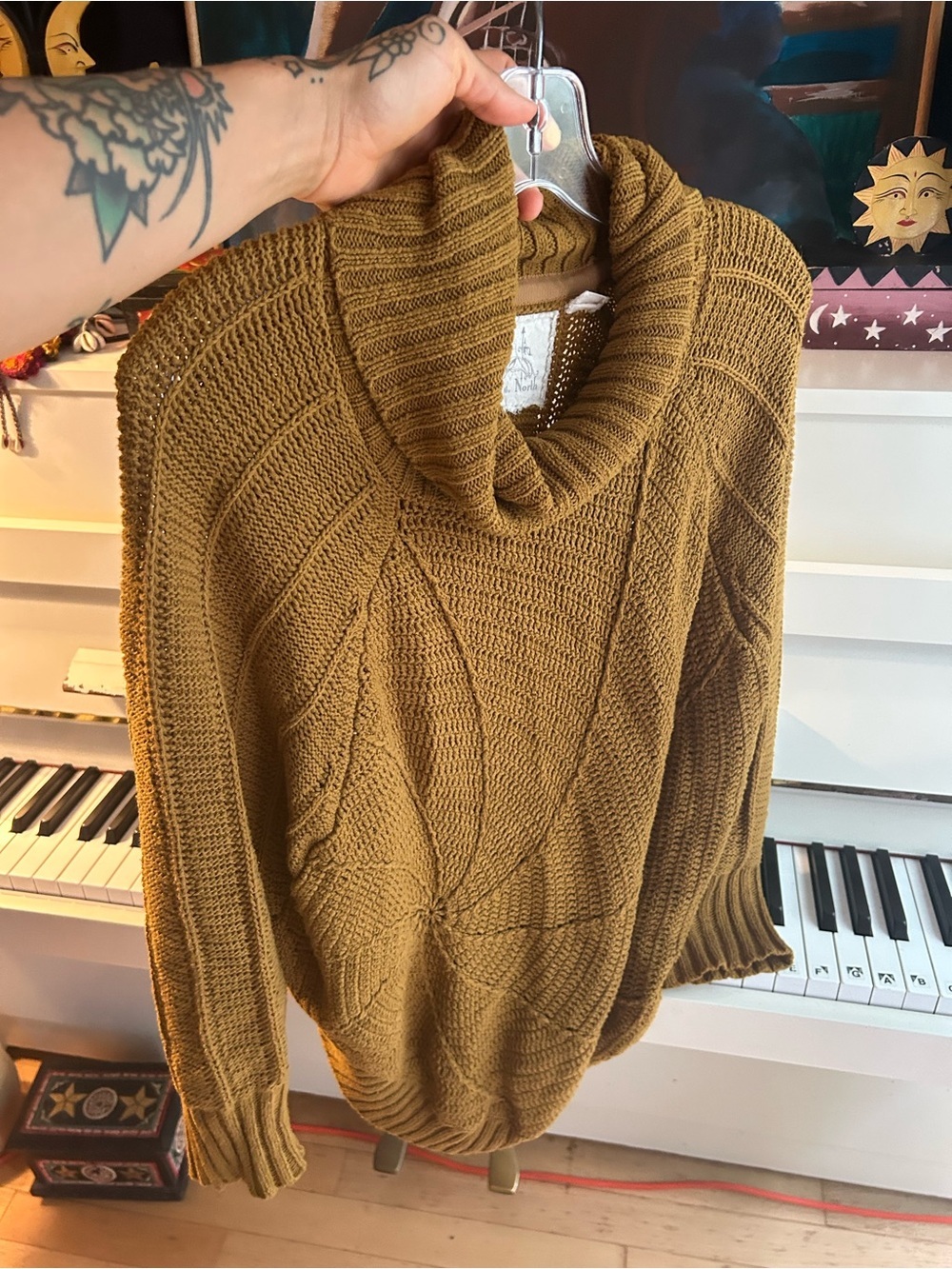 Angel of the North Chunky Knit Turtleneck Sweater Brown Oversized Women L - Picture 4 of 15